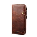 For iPhone 15 Pro Max Denior Oil Wax Cowhide Magnetic Button Genuine Leather Case(Brown)