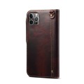 For iPhone 15 Pro Max Denior Oil Wax Cowhide Magnetic Button Genuine Leather Case(Dark Red)