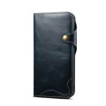For iPhone 15 Pro Denior Oil Wax Cowhide Magnetic Button Genuine Leather Case(Dark Blue)