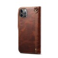 For iPhone 15 Pro Denior Oil Wax Cowhide Magnetic Button Genuine Leather Case(Brown)