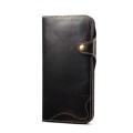 For iPhone 15 Plus Denior Oil Wax Cowhide Magnetic Button Genuine Leather Case(Black)