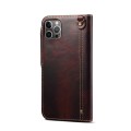 For iPhone 15 Denior Oil Wax Cowhide Magnetic Button Genuine Leather Case(Dark Red)