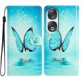 For Honor 90 Colored Drawing Leather Phone Case(Blue Butterfly)