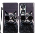 For Honor 90 Colored Drawing Leather Phone Case(Sunglasses Cat)