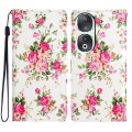 For Honor 90 Colored Drawing Leather Phone Case(Peonies)