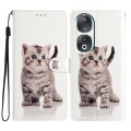 For Honor 90 Colored Drawing Leather Phone Case(Little Tabby Cat)