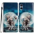 For Sony Xperia 5 V Colored Drawing Leather Phone Case(Twin Wolves)