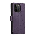 For iPhone 14 Pro Max PU Genuine Leather Texture Embossed Line Phone Case(Purple)