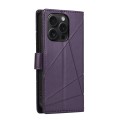For iPhone 15 Pro PU Genuine Leather Texture Embossed Line Phone Case(Purple)
