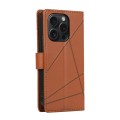 For iPhone 15 Pro Max PU Genuine Leather Texture Embossed Line Phone Case(Brown)