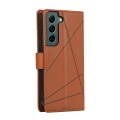For Samsung Galaxy S22+ 5G PU Genuine Leather Texture Embossed Line Phone Case(Brown)
