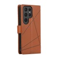 For Samsung Galaxy S23 Ultra 5G PU Genuine Leather Texture Embossed Line Phone Case(Brown)