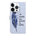 For iPhone 15 Pro Oil Embossed 3D Drawing Leather Phone Case(Blue Feather)