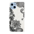 For iPhone 15 Oil Embossed 3D Drawing Leather Phone Case(Lace Flower)