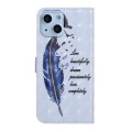 For iPhone 13 Oil Embossed 3D Drawing Leather Phone Case(Blue Feather)