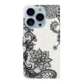 For iPhone 13 Pro Oil Embossed 3D Drawing Leather Phone Case(Lace Flower)