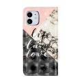 For iPhone 12 mini Oil Embossed 3D Drawing Leather Phone Case(Stitching Marble)