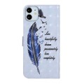 For iPhone 12 mini Oil Embossed 3D Drawing Leather Phone Case(Blue Feather)
