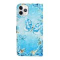 For iPhone 12 / 12 Pro Oil Embossed 3D Drawing Leather Phone Case(Blue Butterflies)