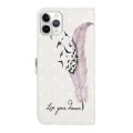 For iPhone 12 / 12 Pro Oil Embossed 3D Drawing Leather Phone Case(Feather)