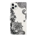For iPhone 12 Pro Max Oil Embossed 3D Drawing Leather Phone Case(Lace Flower)