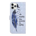 For iPhone 11 Pro Max Oil Embossed 3D Drawing Leather Phone Case(Blue Feather)