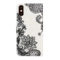 For iPhone XS Max Oil Embossed 3D Drawing Leather Phone Case(Lace Flower)