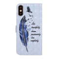 For iPhone X / XS Oil Embossed 3D Drawing Leather Phone Case(Blue Feather)