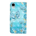 For iPhone XR Oil Embossed 3D Drawing Leather Phone Case(Blue Butterflies)