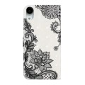 For iPhone XR Oil Embossed 3D Drawing Leather Phone Case(Lace Flower)