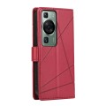 For Huawei P60 PU Genuine Leather Texture Embossed Line Phone Case(Red)