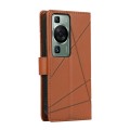 For Huawei P60 PU Genuine Leather Texture Embossed Line Phone Case(Brown)