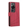 For Huawei P60 Pro PU Genuine Leather Texture Embossed Line Phone Case(Red)