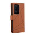 For Xiaomi Redmi K50 PU Genuine Leather Texture Embossed Line Phone Case(Brown)