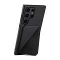 For Samsung Galaxy S23 Ultra 5G Denior Calf Texture Holder Electroplating Phone Case(Black)