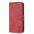 For Xiaomi 13T / Redmi K60 Ultra Embossed Happy Cat Pattern Flip Leather Phone Case(Red)