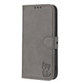 For Xiaomi 13T / Redmi K60 Ultra Embossed Happy Cat Pattern Flip Leather Phone Case(Grey)