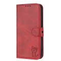 For Xiaomi 13 Ultra Embossed Happy Cat Pattern Flip Leather Phone Case(Red)