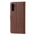 For Samsung Galaxy A05s Embossed Happy Cat Pattern Flip Leather Phone Case(Brown)