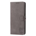 For Samsung Galaxy A05s Embossed Happy Cat Pattern Flip Leather Phone Case(Grey)