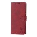 For Samsung Galaxy A15 Embossed Happy Cat Pattern Flip Leather Phone Case(Red)