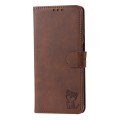 For Samsung Galaxy A15 Embossed Happy Cat Pattern Flip Leather Phone Case(Brown)