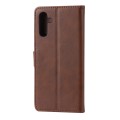 For Samsung Galaxy A15 Embossed Happy Cat Pattern Flip Leather Phone Case(Brown)