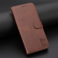 For Samsung Galaxy A35 5G Global Embossed Happy Cat Pattern Flip Leather Phone Case(Brown)