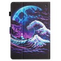 For Amazon Kindle Fire 7 2022 Colored Drawing Stitching Leather Tablet Smart Case(Sea Wave)