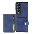 For Samsung Galaxy Z Fold4 5G Litchi Pattern Single Button Card Holder Phone Case(Blue)