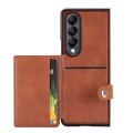 For Samsung Galaxy Z Fold3 5G Litchi Pattern Single Button Card Holder Phone Case(Brown)