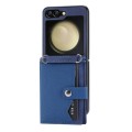 For Samsung Galaxy Z Flip5 Litchi Pattern Single Button Card Holder Phone Case with Long Lanyard(Blu