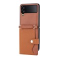 For Samsung Galaxy Z Flip4 5G Litchi Pattern Single Button Card Holder Phone Case with Long Lanyard(