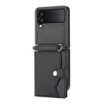 For Samsung Galaxy Z Flip3 5G Litchi Pattern Single Button Card Holder Phone Case with Long Lanyard(